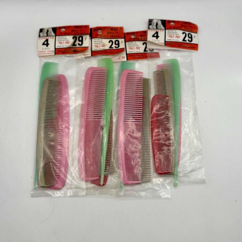 Vintage Forever Unbreakable Comb Set 4 Packs of 4 Indestructible Poly-Pro USA